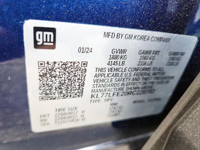 72775846 :رقم المزاد ، KL77LFE20RC220783 vin ، 2024 Chevrolet Trax مزاد بيع