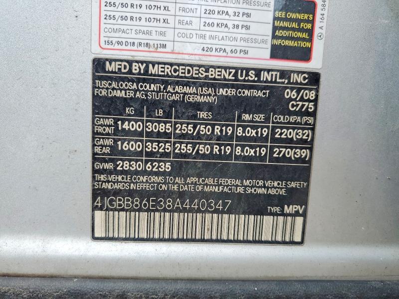 Aukcja sprzedaży 2008 Mercedes-benz Ml, vin: 4JGBB86E38A440347, numer aukcji: 71247406