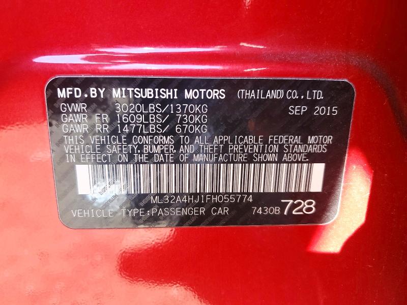 Aukcja sprzedaży 2015 Mitsubishi Mirage, vin: ML32A4HJ1FH055774, numer aukcji: 71566436
