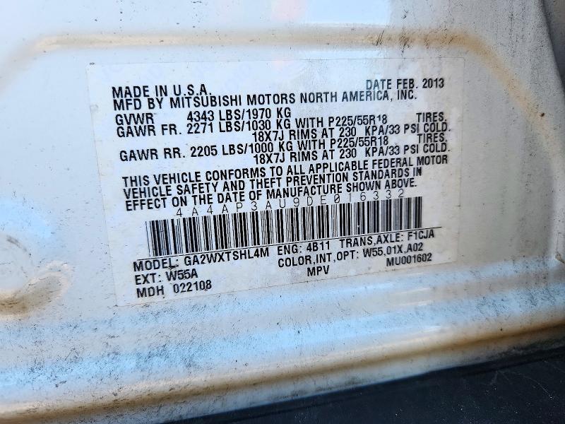2013 Mitsubishi Outlander Sport მანქანა იყიდება აუქციონზე, vin: 4A4AP3AU9DE016332, აუქციონის ნომერი: 73736016