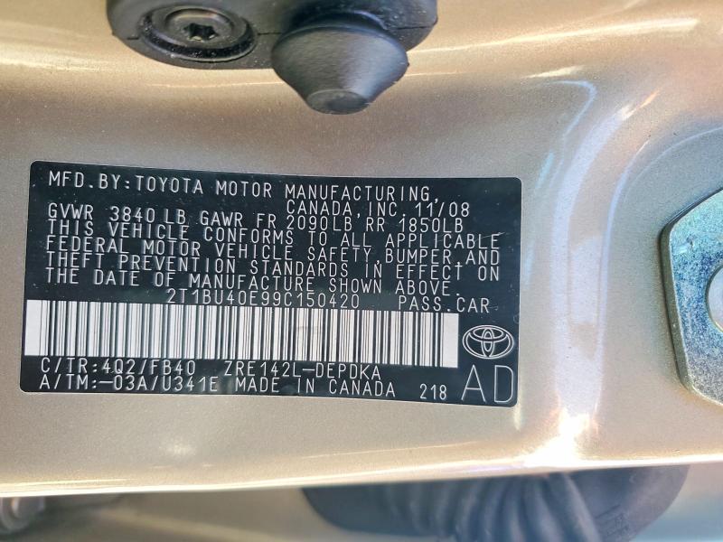 Продажа на аукционе авто 2009 Toyota Corolla, vin: 2T1BU40E99C150420, номер лота: 71207226