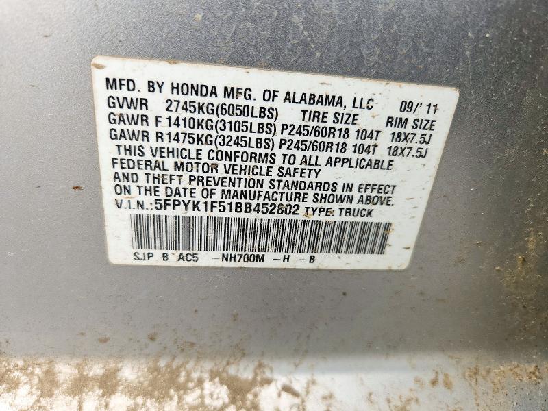 Aukcja sprzedaży 2011 Honda Ridgeline, vin: 5FPYK1F51BB452802, numer aukcji: 72548876