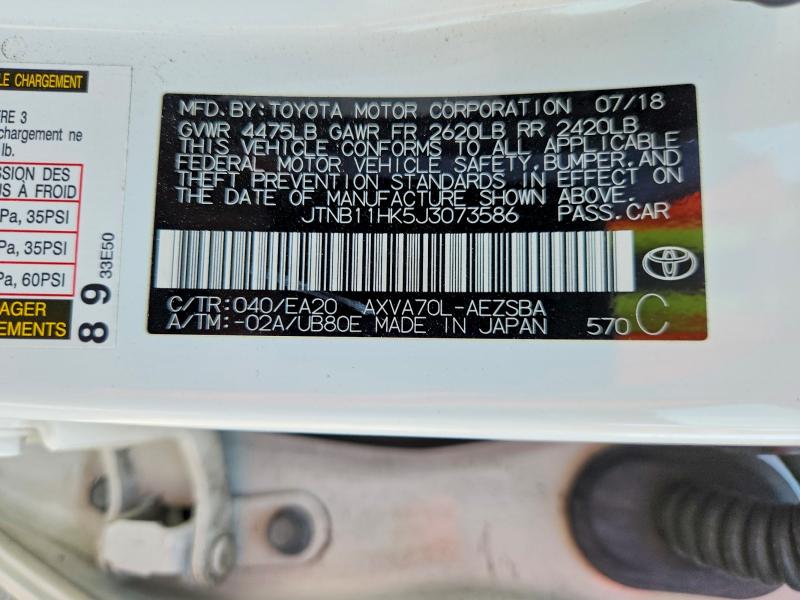 2018 Toyota Camry მანქანა იყიდება აუქციონზე, vin: JTNB11HK5J3073586, აუქციონის ნომერი: 72184136