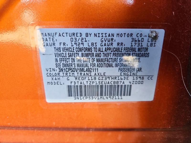 Продаж на аукціоні авто 2021 Nissan Kicks, vin: 3N1CP5DV1ML492111, номер лоту: 72371926