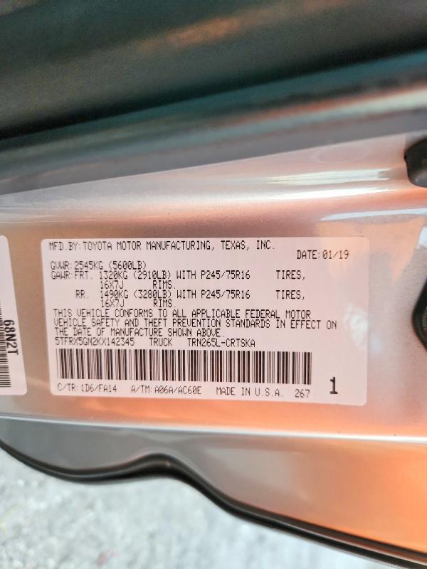 Продаж на аукціоні авто 2019 Toyota Tacoma, vin: 5TFRX5GN2KX142345, номер лоту: 71811366