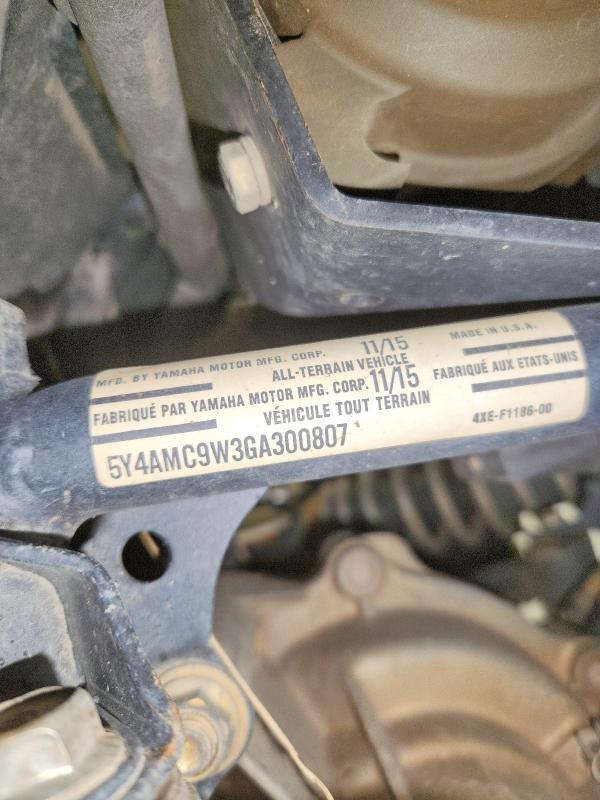 2016 Yamaha Yfm700 მანქანა იყიდება აუქციონზე, vin: 5Y4AMC9W3GA300807, აუქციონის ნომერი: 71491226