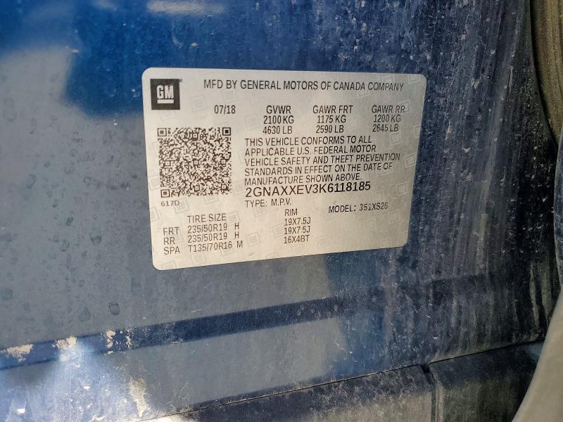 Продаж на аукціоні авто 2019 Chevrolet Equinox, vin: 2GNAXXEV3K6118185, номер лоту: 71320726