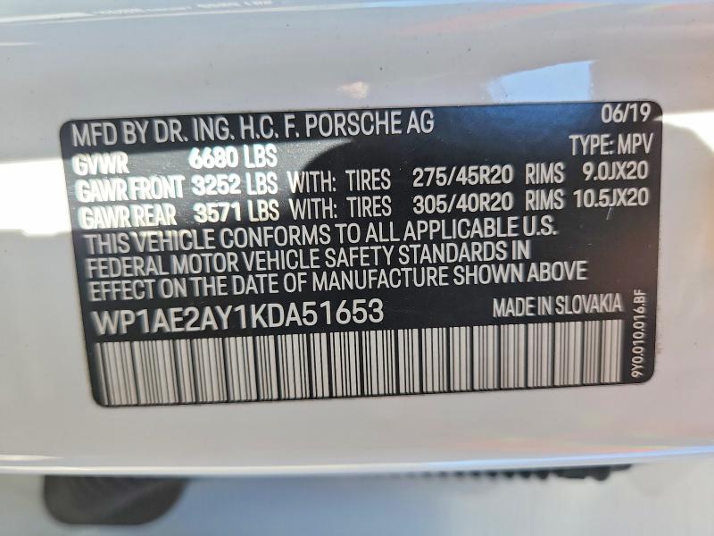 Продаж на аукціоні авто 2019 Porsche Cayenne, vin: WP1AE2AY1KDA51653, номер лоту: 71399396