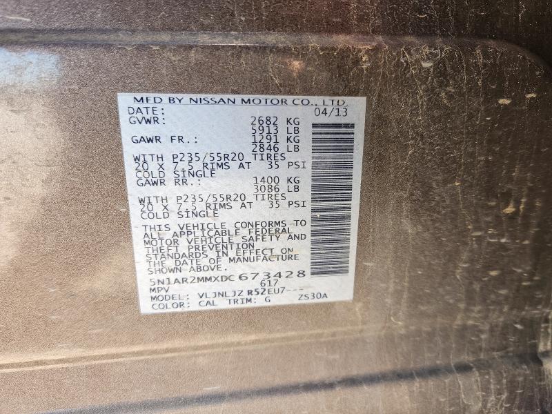 72222886 :رقم المزاد ، 5N1AR2MMXDC673428 vin ، 2013 Nissan Pathfinder مزاد بيع