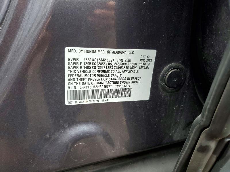Aukcja sprzedaży 2017 Honda Pilot, vin: 5FNYF6H65HB016771, numer aukcji: 72394136