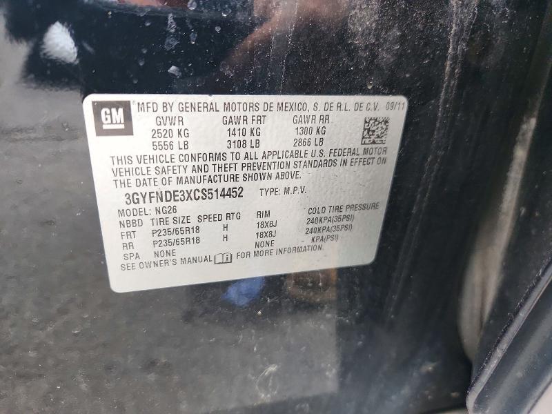 2012 Cadillac Srx მანქანა იყიდება აუქციონზე, vin: 3GYFNDE3XCS514452, აუქციონის ნომერი: 72910136