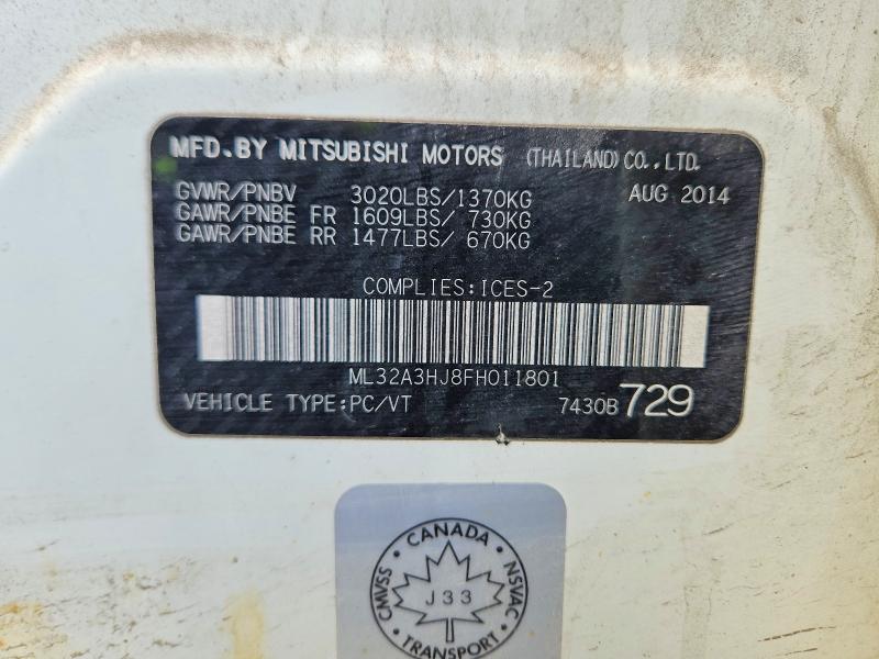 Aukcja sprzedaży 2015 Mitsubishi Mirage, vin: ML32A3HJ8FH011801, numer aukcji: 69275366