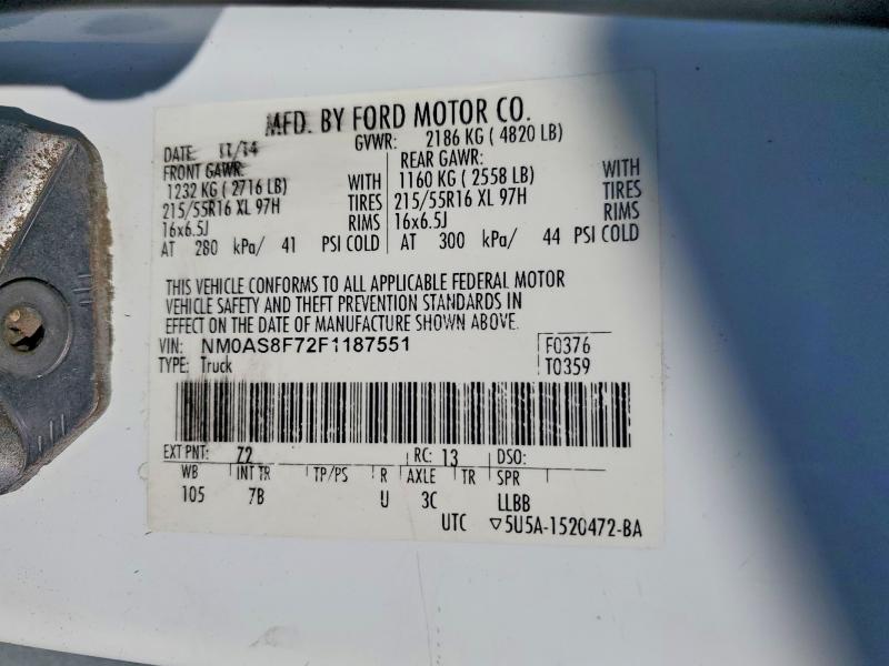 Продаж на аукціоні авто 2015 Ford Transit Connect, vin: NM0AS8F72F1187551, номер лоту: 71902736