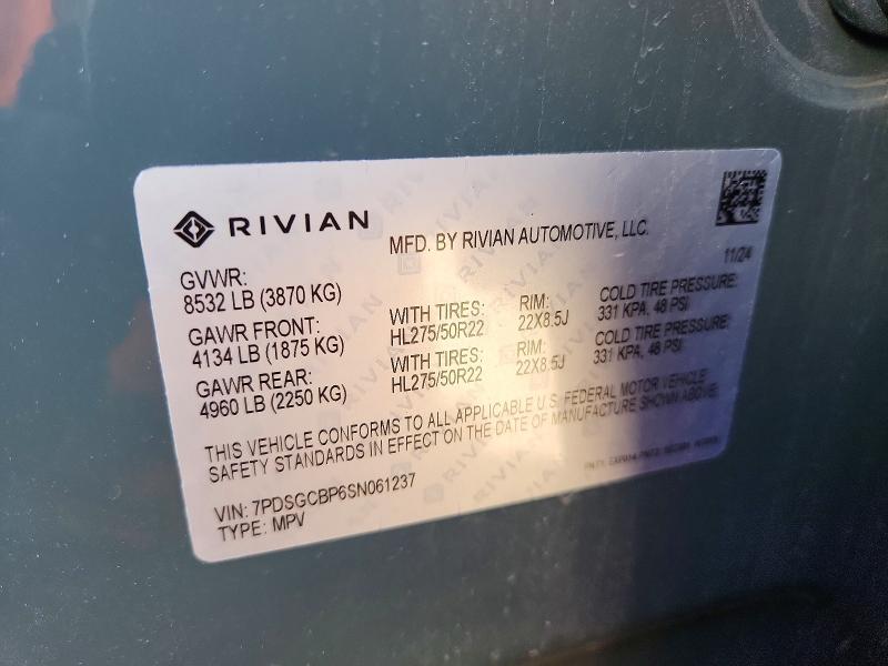 Auction sale of the 2025 Rivian R1s, vin: 7PDSGCBP6SN061237, lot number: 70720256