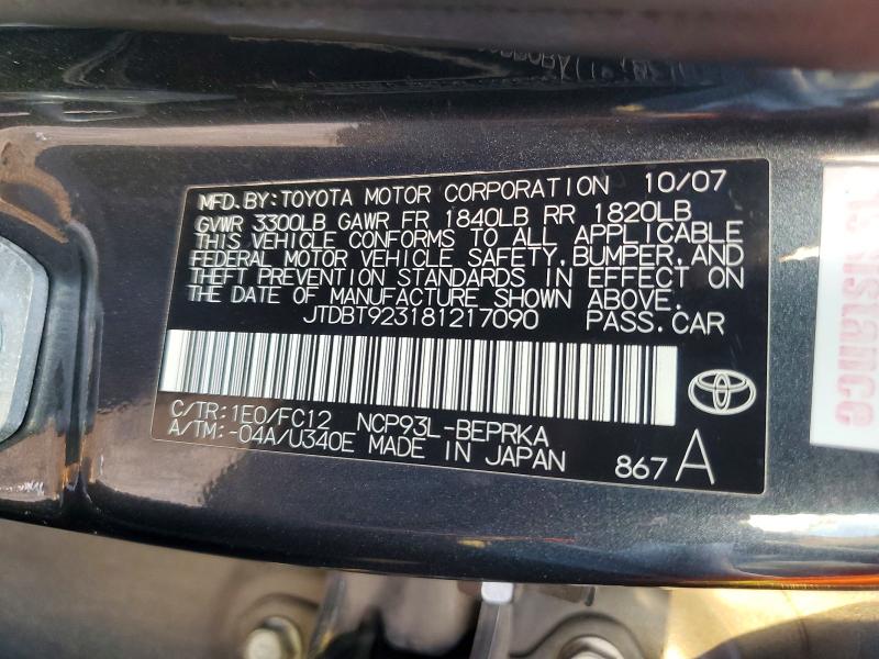 Aukcja sprzedaży 2008 Toyota Yaris, vin: JTDBT923181217090, numer aukcji: 71951506