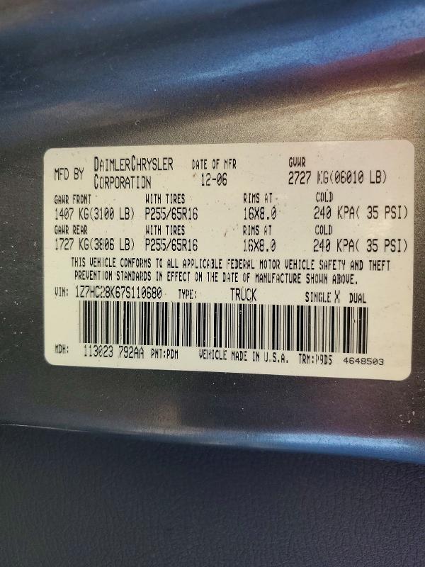 72426176 :رقم المزاد ، 1Z7HC28K67S110680 vin ، 2007 Mitsubishi Raider مزاد بيع