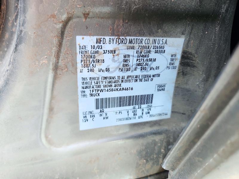 72560326 :رقم المزاد ، 1FTPW14584KA94616 vin ، 2004 Ford F150 مزاد بيع