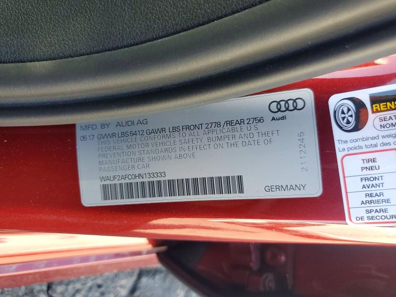 69424606 :رقم المزاد ، WAUF2AFC0HN133333 vin ، 2017 Audi A6 مزاد بيع