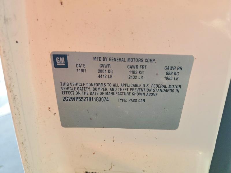 2008 Pontiac Grand Prix მანქანა იყიდება აუქციონზე, vin: 2G2WP552781183074, აუქციონის ნომერი: 71505616