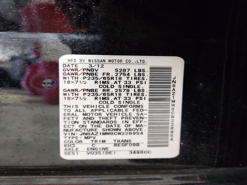 Продаж на аукціоні авто 2012 Nissan Murano, vin: JN8AZ1MW8CW226954, номер лоту: 72400166