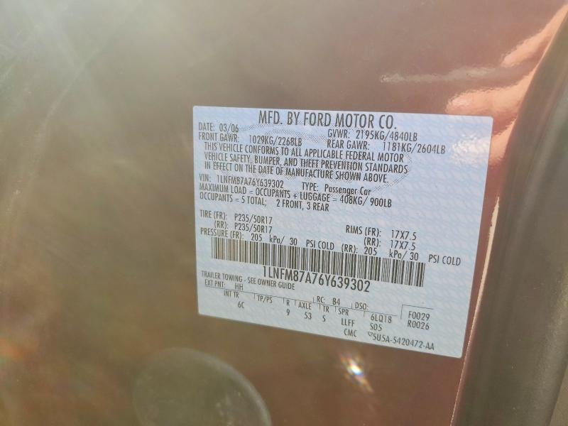 70811796 :رقم المزاد ، 1LNFM87A76Y639302 vin ، 2006 Lincoln Ls مزاد بيع