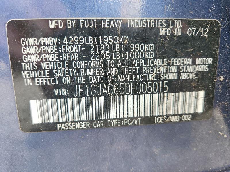 Продажа на аукционе авто 2013 Subaru Impreza, vin: JF1GJAC65DH005015, номер лота: 69557776