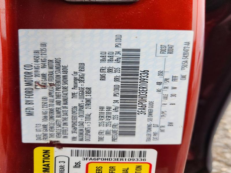 2014 Ford Fusion მანქანა იყიდება აუქციონზე, vin: 3FA6P0HD3ER109336, აუქციონის ნომერი: 70616716