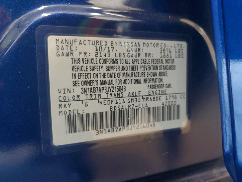 2018 Nissan Sentra მანქანა იყიდება აუქციონზე, vin: 3N1AB7AP3JY216048, აუქციონის ნომერი: 71199296