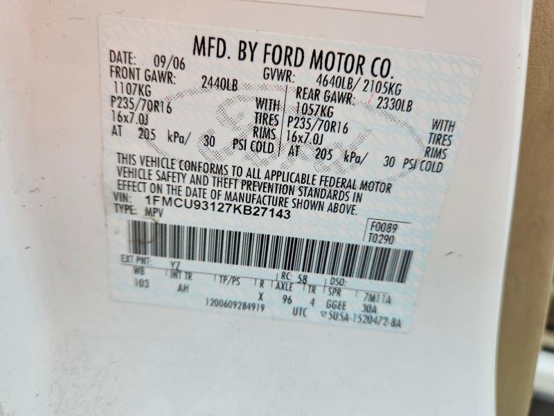 Продажа на аукционе авто 2007 Ford Escape, vin: 1FMCU93127KB27143, номер лота: 71628466
