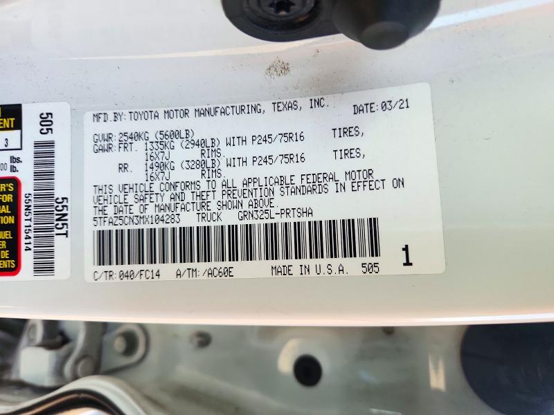 72421616 :رقم المزاد ، 5TFAZ5CN3MX104283 vin ، 2021 Toyota Tacoma مزاد بيع