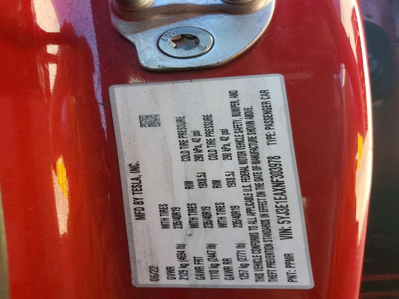 Продажа на аукционе авто 2022 Tesla Model 3, vin: 5YJ3E1EAXNF303978, номер лота: 72363906
