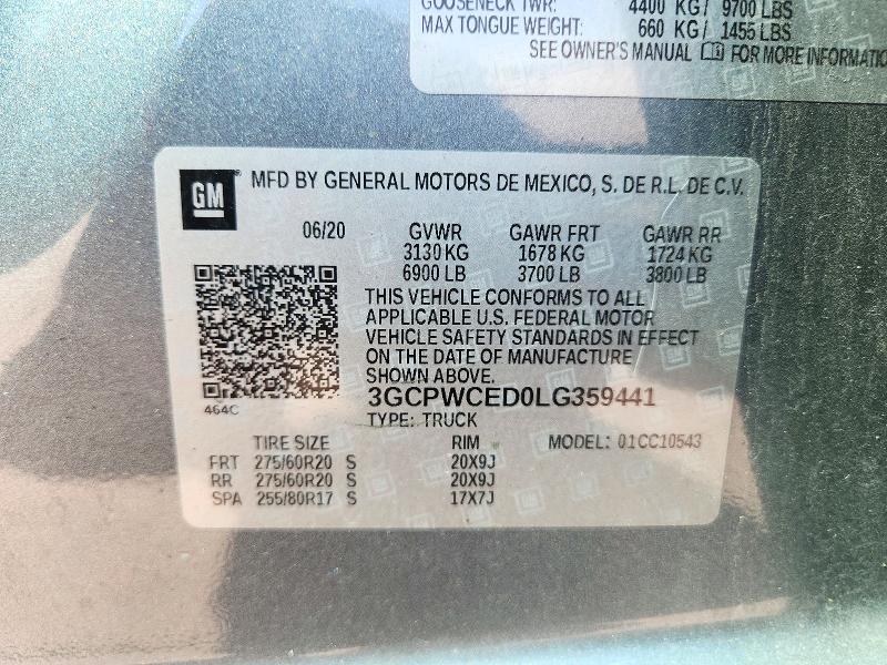 71608346 :رقم المزاد ، 3GCPWCED0LG359441 vin ، 2020 Chevrolet Silverado مزاد بيع