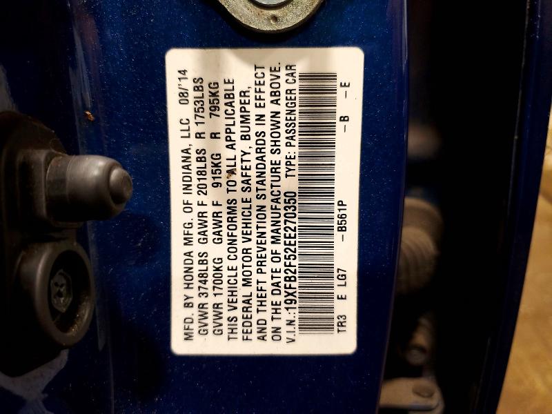 72170416 :رقم المزاد ، 19XFB2F52EE270350 vin ، 2014 Honda Civic مزاد بيع