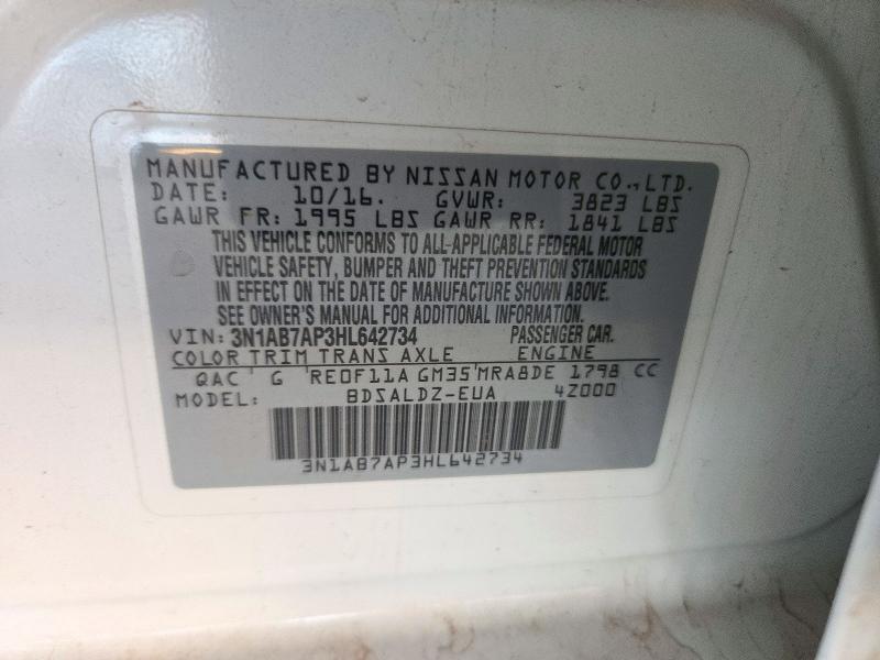 2017 Nissan Sentra მანქანა იყიდება აუქციონზე, vin: 3N1AB7AP3HL642734, აუქციონის ნომერი: 72164426