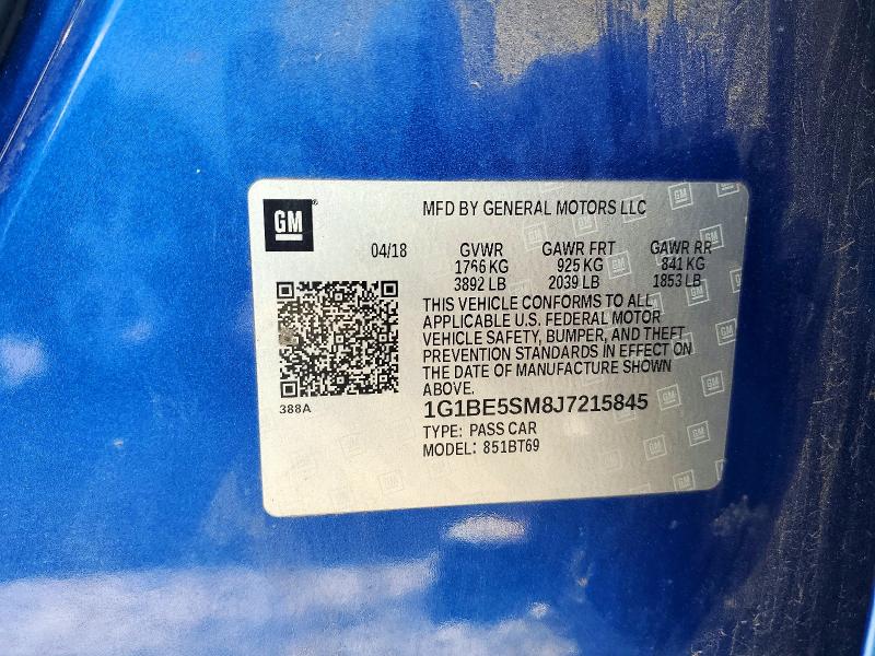 2018 Chevrolet Cruze მანქანა იყიდება აუქციონზე, vin: 1G1BE5SM8J7215845, აუქციონის ნომერი: 71592166