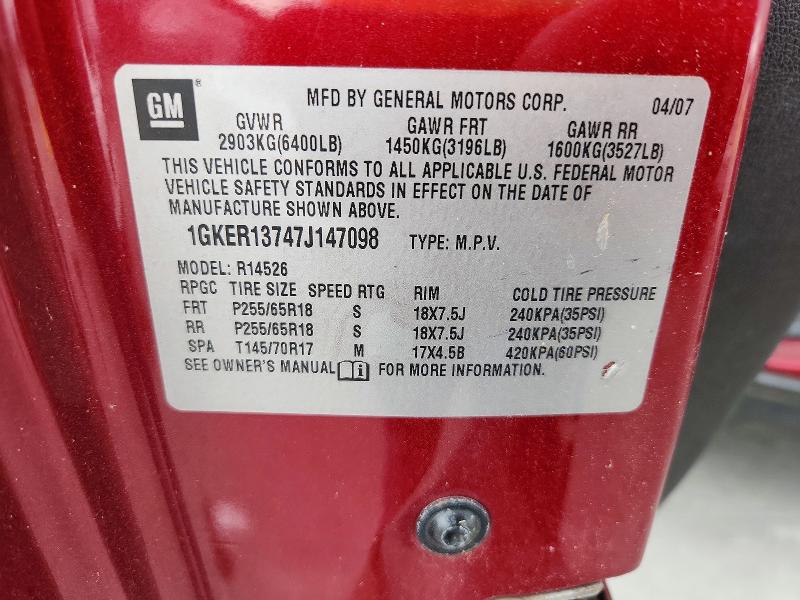 Auction sale of the 2007 Gmc Acadia, vin: 1GKER13747J147098, lot number: 71350406