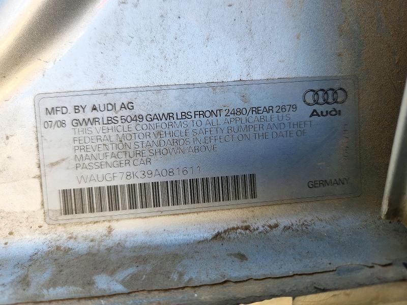 71679936 :رقم المزاد ، WAUGF78K39A081611 vin ، 2009 Audi A4 مزاد بيع