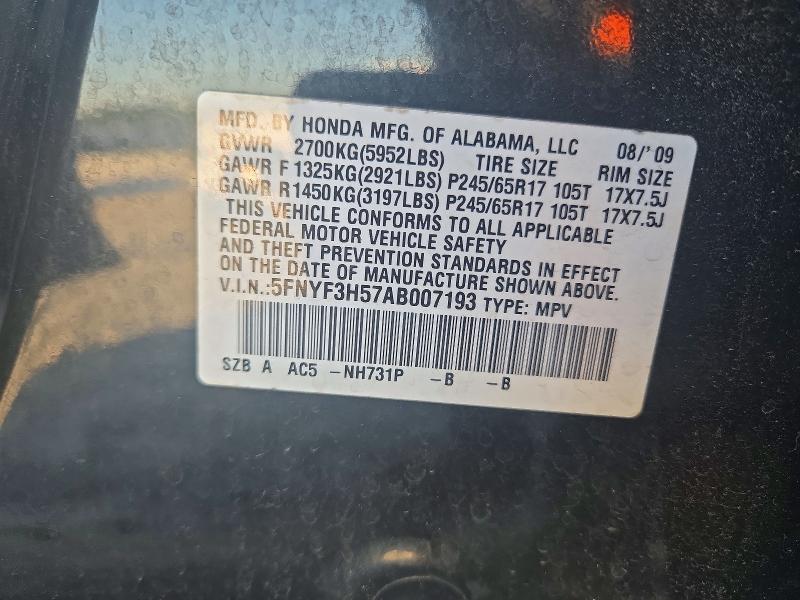 2010 Honda Pilot მანქანა იყიდება აუქციონზე, vin: 5FNYF3H57AB007193, აუქციონის ნომერი: 72924716