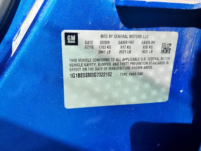 71232106 :رقم المزاد ، 1G1BE5SM3G7322102 vin ، 2016 Chevrolet Cruze مزاد بيع