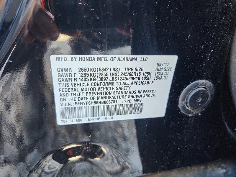 2017 Honda Pilot მანქანა იყიდება აუქციონზე, vin: 5FNYF6H56HB066781, აუქციონის ნომერი: 72141806