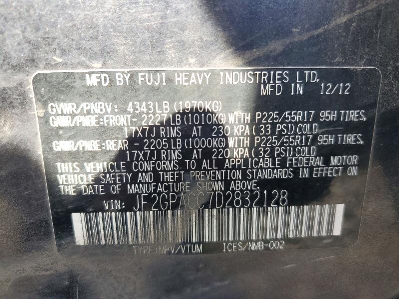 2013 Subaru Xv Crosstrek მანქანა იყიდება აუქციონზე, vin: JF2GPACC7D2832128, აუქციონის ნომერი: 72328666
