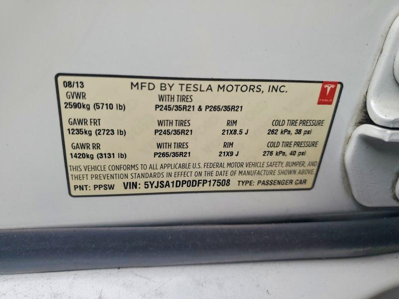2013 Tesla Model S მანქანა იყიდება აუქციონზე, vin: 5YJSA1DP0DFP17508, აუქციონის ნომერი: 70876146
