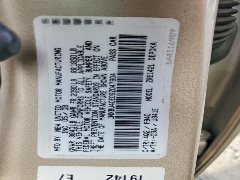 71566126 :رقم المزاد ، 1NXBU40E09Z047904 vin ، 2009 Toyota Corolla مزاد بيع