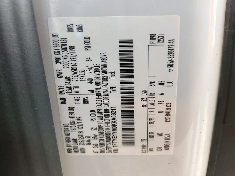 71942386 :رقم المزاد ، 1FTYE1YM0KKA09211 vin ، 2019 Ford Transit 15 مزاد بيع