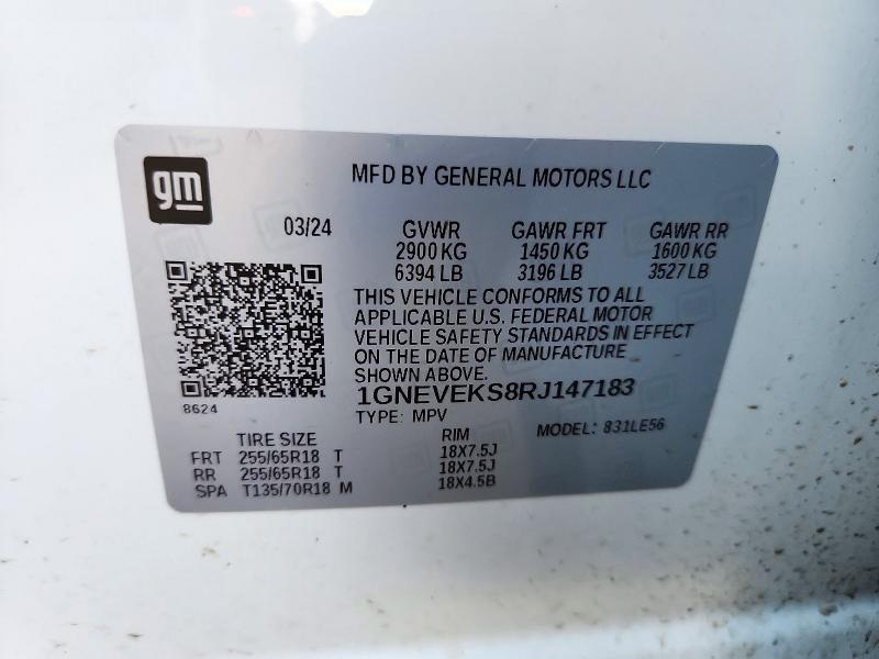 72219236 :رقم المزاد ، 1GNEVEKS8RJ147183 vin ، 2024 Chevrolet Traverse مزاد بيع