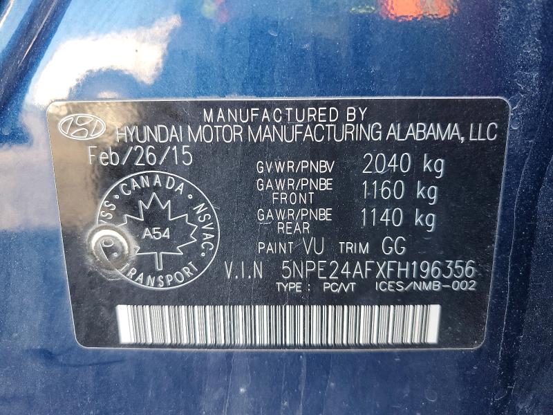 70116316 :رقم المزاد ، 5NPE24AFXFH196356 vin ، 2015 Hyundai Sonata مزاد بيع
