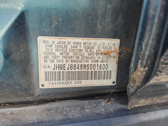 71097716 :رقم المزاد ، JHMEJ8646WS001600 vin ، 1998 Honda Civic مزاد بيع