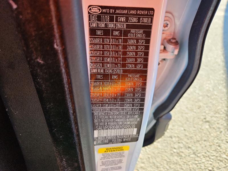 Продажа на аукционе авто 2019 Land Rover Range Rover Evoque, vin: SALVP2RX4KH348538, номер лота: 72253076