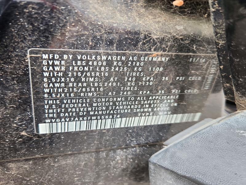 72501736 :رقم المزاد ، WVGAV7AX6FW556874 vin ، 2015 Volkswagen Tiguan مزاد بيع