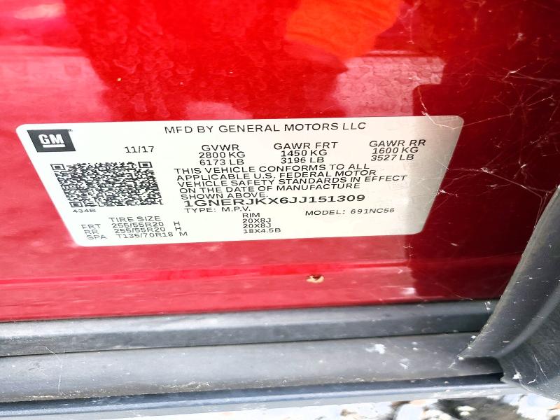 71547776 :رقم المزاد ، 1GNERJKX6JJ151309 vin ، 2018 Chevrolet Traverse مزاد بيع